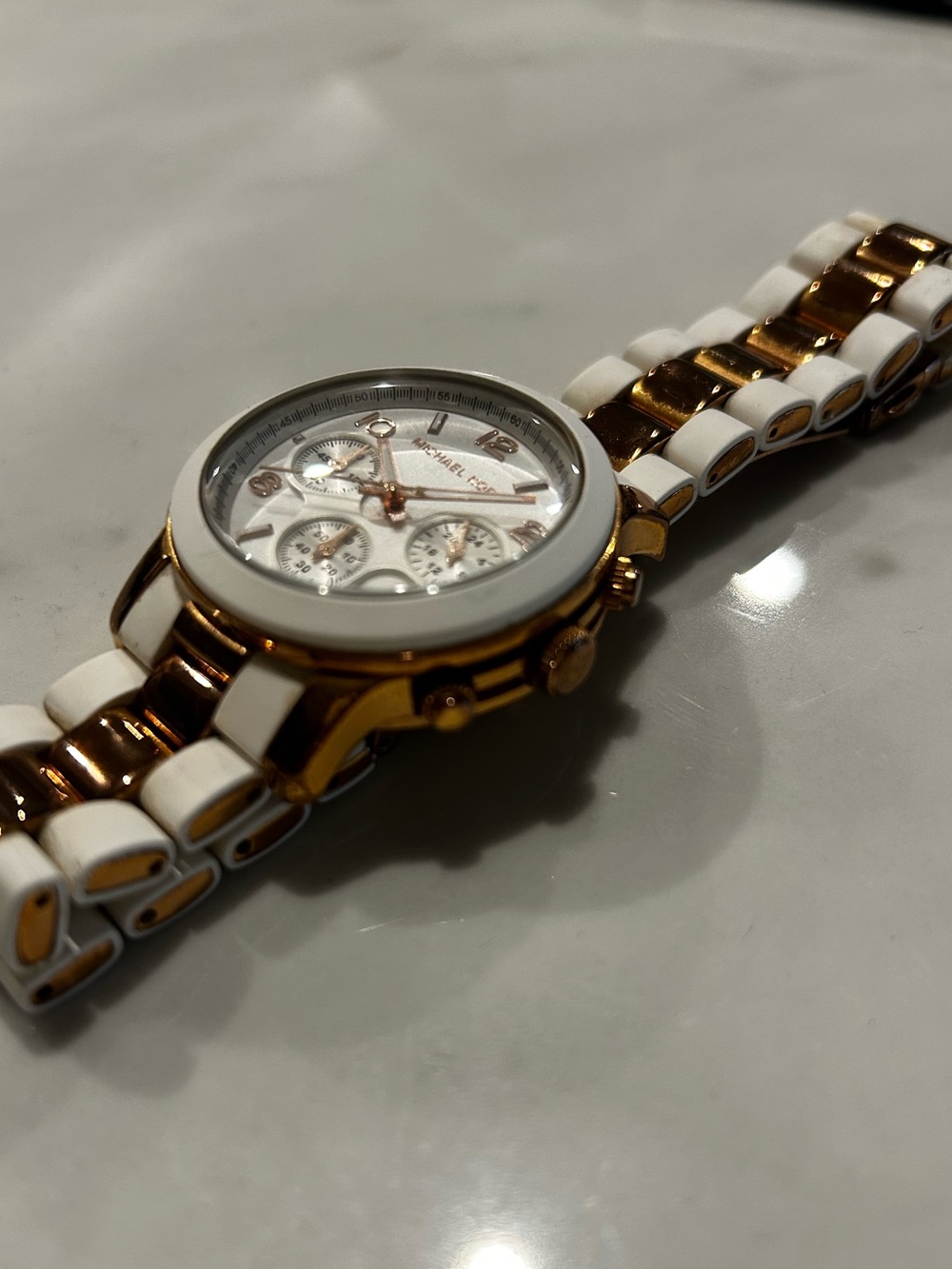 Michael Kors White and Rose Gold Ceramic-Accent Chronograph - Picture 9 of 10
